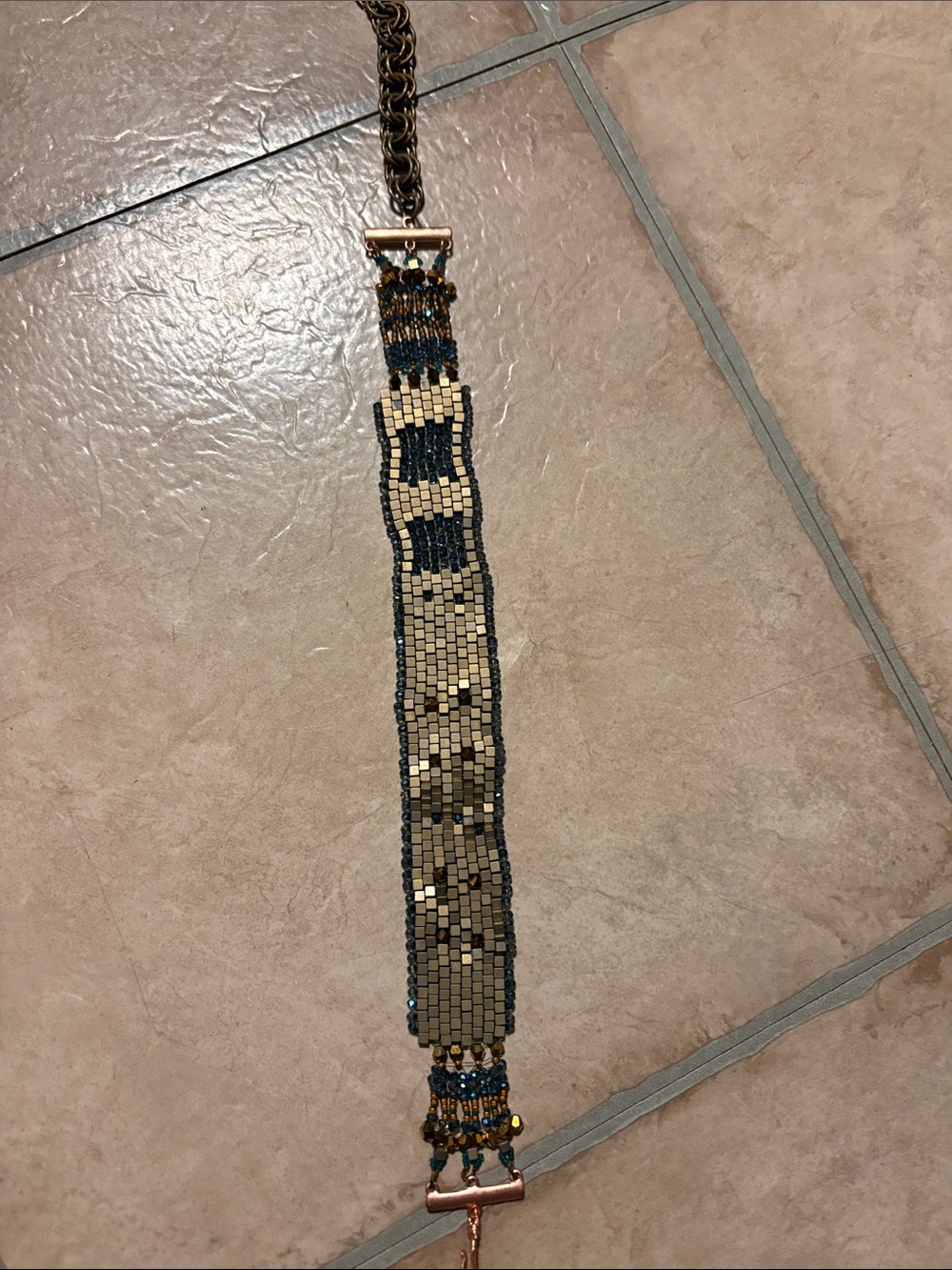 Beaded Multi-Tone Choker Necklace Neutral Gold & Black - A Statement Piece